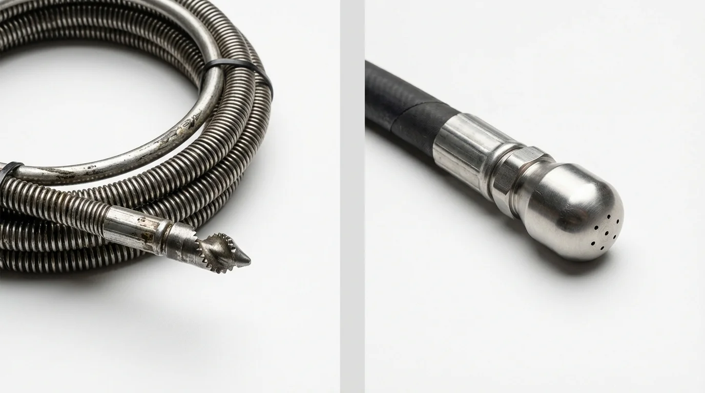 Drain snake cable and hydro jetting nozzle used for drain cleaning in Sunapee, NH