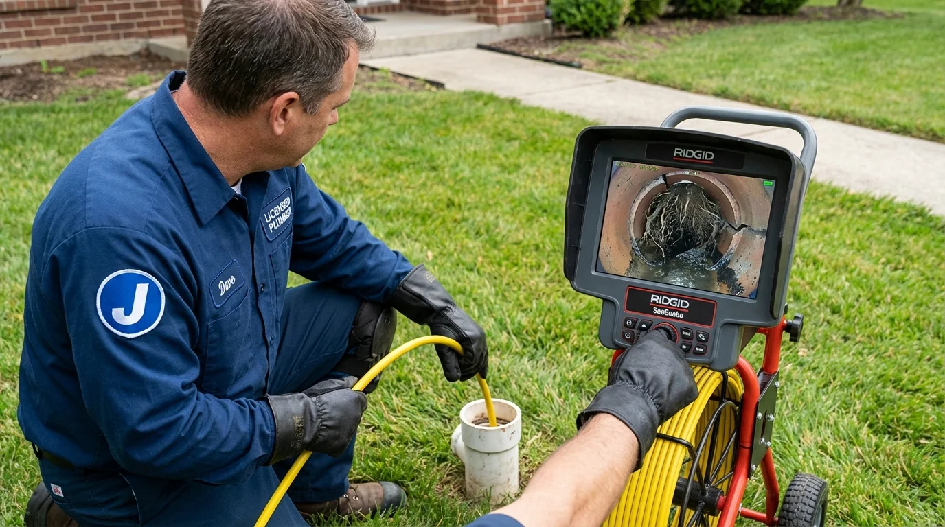 Sewer camera inspection being performed by Johns Plumbing LLC in Sunapee