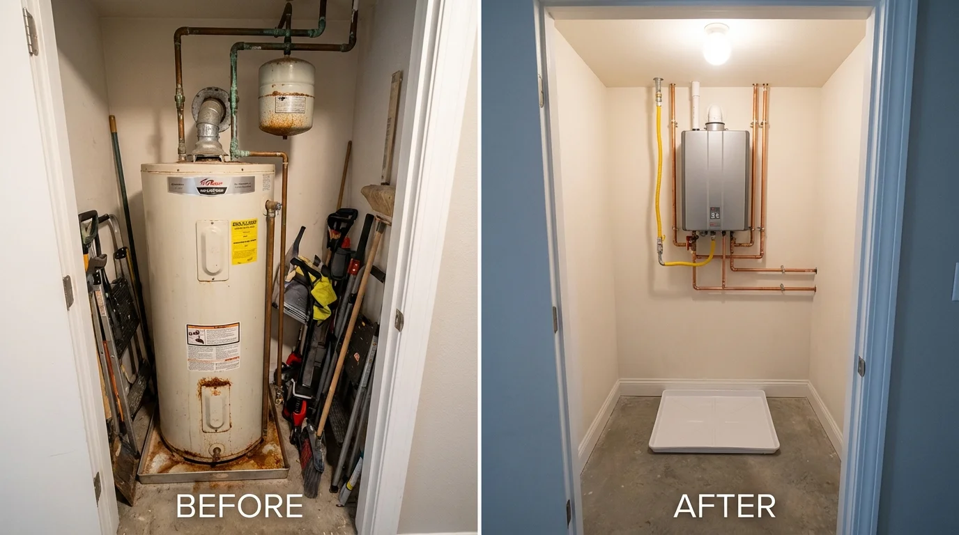 Tank water heater versus wall-mounted tankless unit comparison for Sunapee, NH homeowners
