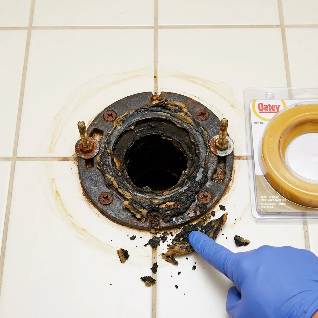 Failed wax ring showing water seepage at the base of a toilet in a Sunapee, NH home