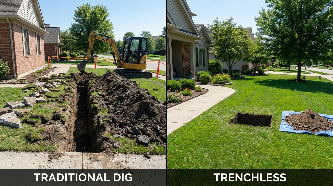 Trenchless sewer repair with minimal yard damage versus traditional excavation in Sunapee, NH